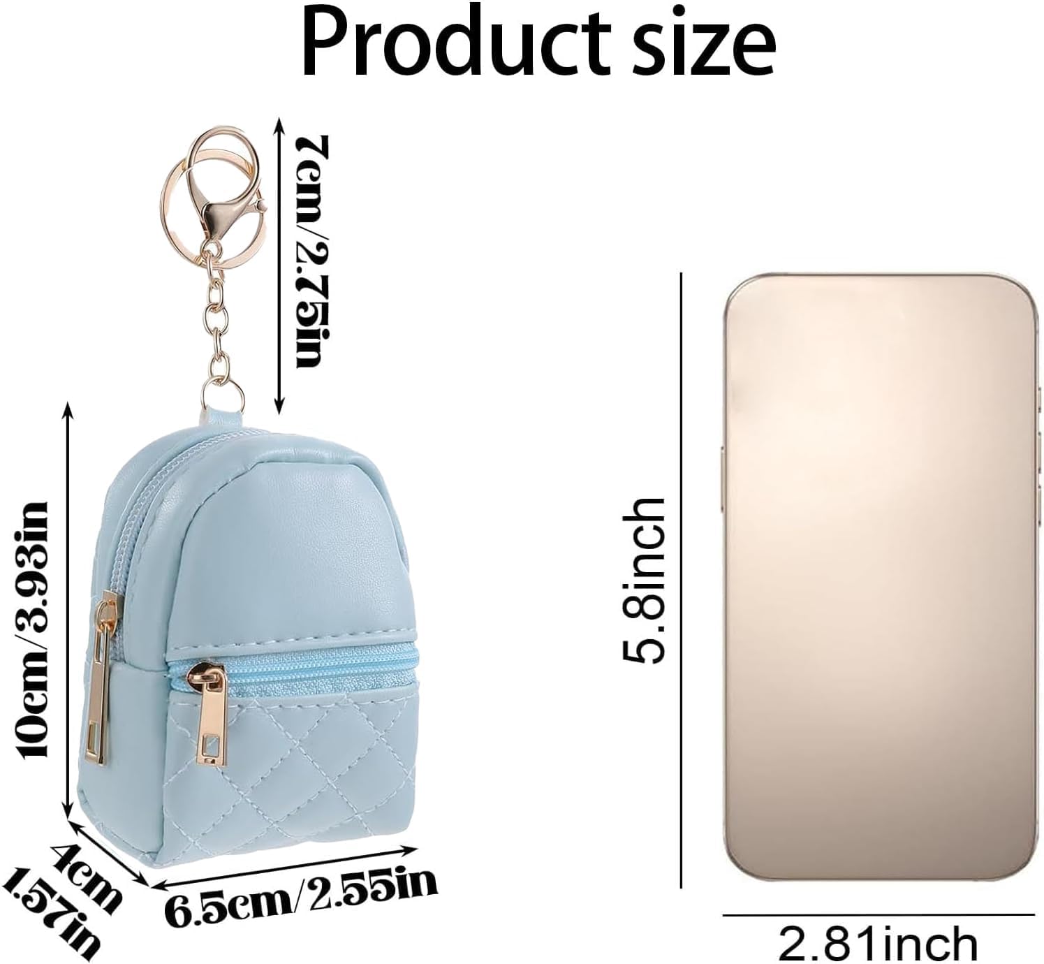 1 Pc Blue Mini Backpack Keychain for Women,Cute Small Cosmetic Bag,PU Leather Makeup Bag Key Pocket Lipstick Bag Card Holder Data Cable Organizer Zipper Pouch - Image 2