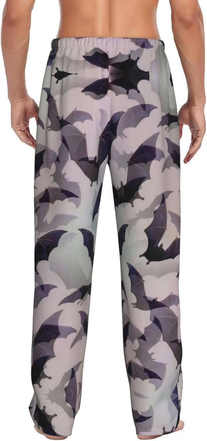 Halloween Bats Grey print Mens Sleepwear Pajamas Pants with Pockets Soft Sleep Lounge Bottoms Sleep Pj Bottoms for Men