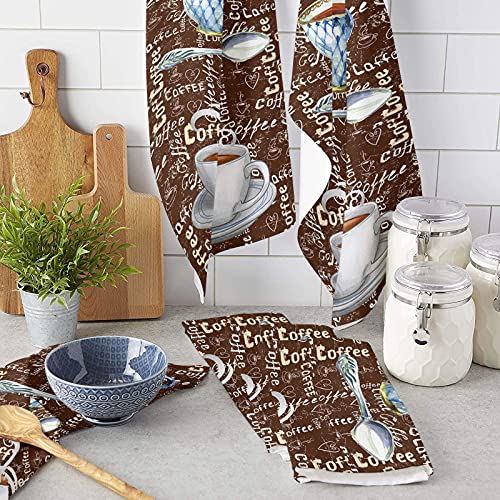 Museday Kitchen Towels Dishcloths Set Nostalgic Diner Signboard Coffee Drink Grunge Toned Illustration Absorbent Dish Towels Dish Cloths For Drying Kitchen Hand Towels Decorative Tea Towels #TOP2