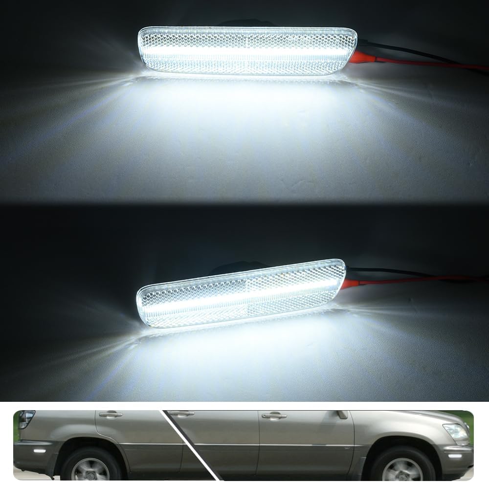 4PCS White Led Side Marker Lights for 1999 2000 2001 2002 2003 Lex'us RX 300 Led Indicator Turn Signal Light Kit Front Rear Bumper Clearance Light Replace OEM Side Marker Lamp Clear Lens