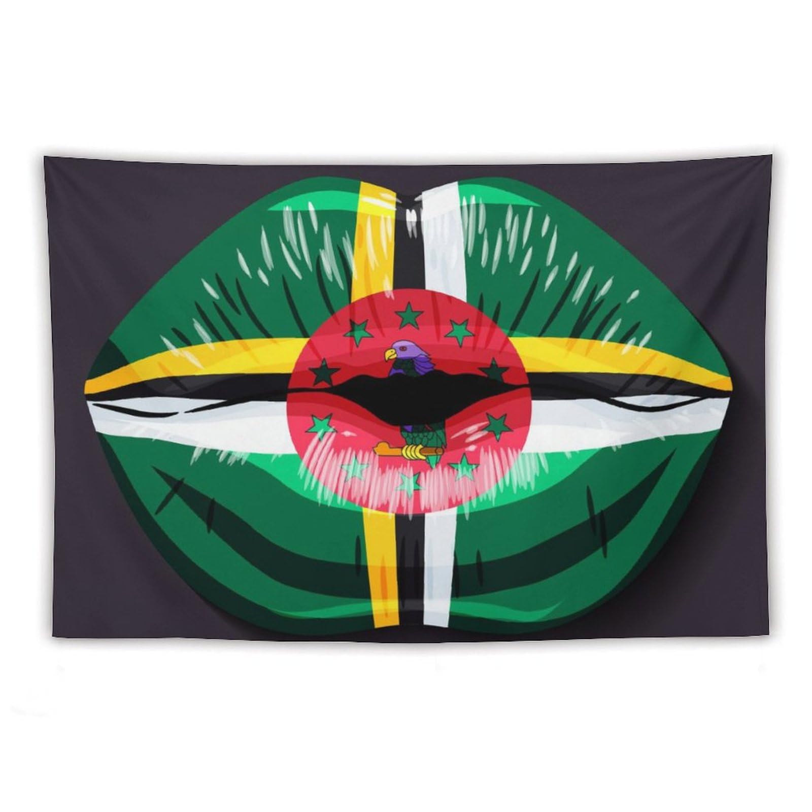 XingFox Dominica Flag Lips Tapestry Wall Hanging National Flag Tapestry for Room Bedroom Dorm Aesthetic Decorations, 40"x60"