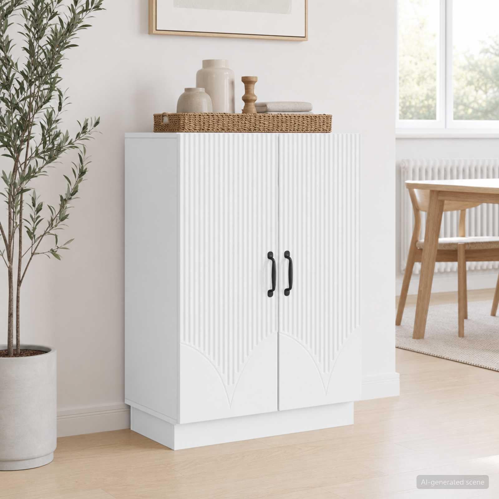 Générique Credenza bianca 66 x 34,5 x 87 cm Legno di Ingenierie | Scomparti e cassetti, portaoggetti stoviglie, cura panno umido, per sala da pranzo soggiorno cucina