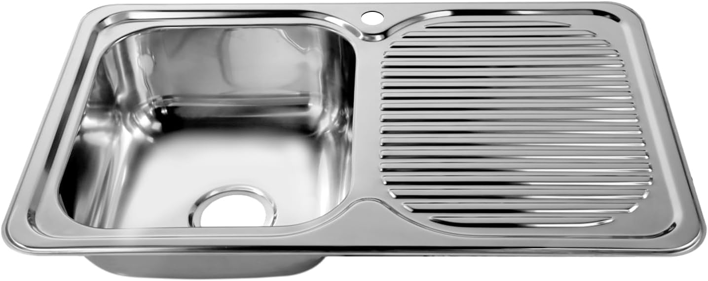 Naiture Drop-In Kitchen Sink, Rectangular Single Bowl Top Mount Sink, 21-Gauge 304 Stainless Steel, 32"L with Right Drainboard and Single Hole