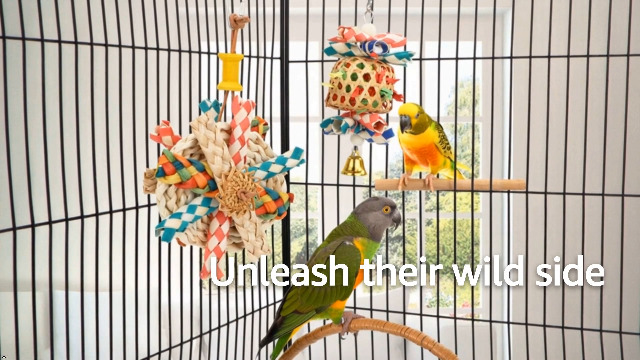 Hypeety Bird Foraging Toys Natural Seagrass Woven Basket Parrot Foraging Chewing Toy with Bell Colourful Parakeet Hanging Toys for Cockatiel Sun Parakeet Budgie Lovebirds (1 pc Woven Basket) - image 8