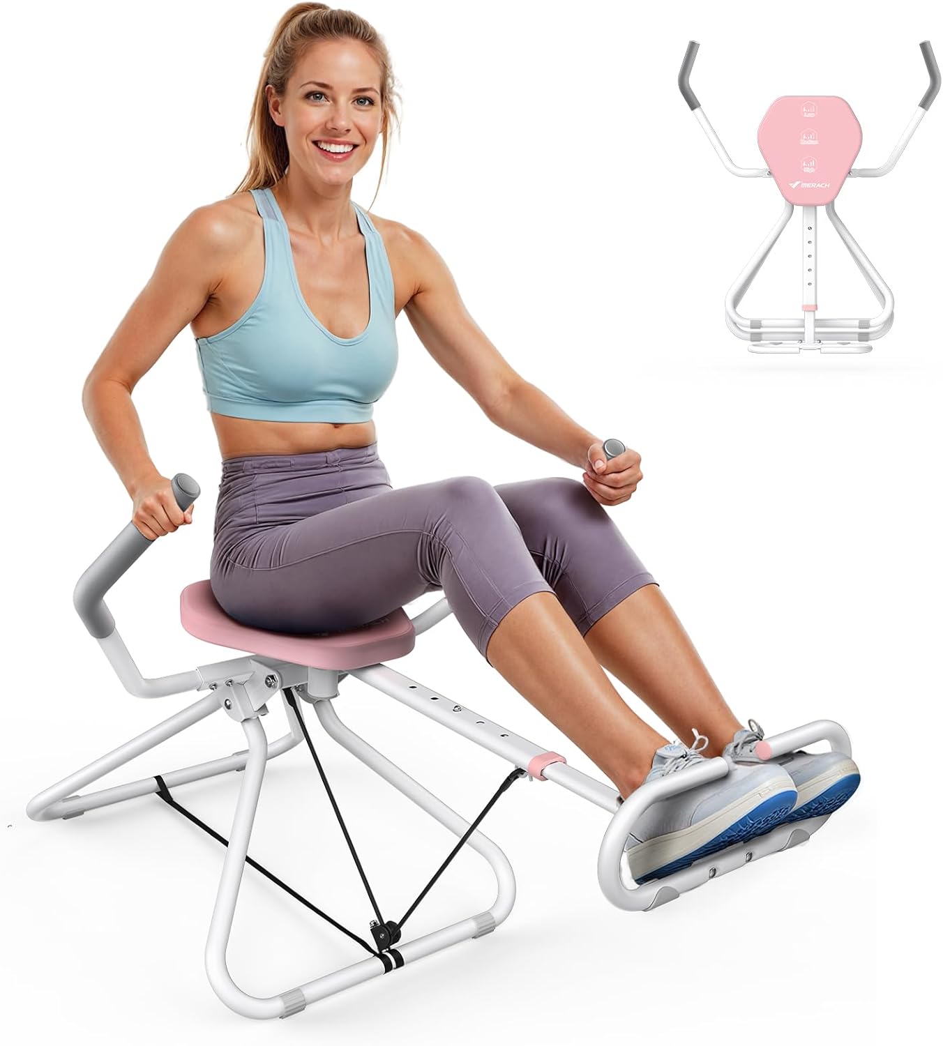 MERACH Ab Machine, All in One Ab Trainer for Core and Balance Workout, Easy Setup & Foldable Ab Crunch Machine, 300 LBS Loading Capacity Exercise Equipment at Home Gym(White)