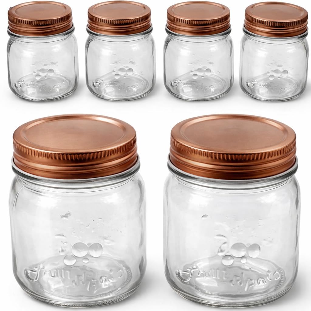 West5products 6X Screw Tight Copper Lid Spice Storage Jars 150Ml