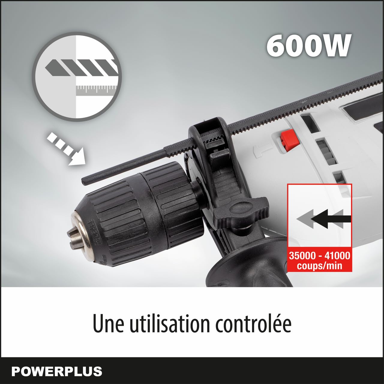 Powerplus Perceuse à Percussion Électrique POWC10200-2 en 1 : Perçage et Perçage à Percussion, Perceuse Filaire de 600 W, Vissage à Gauche et à Droite