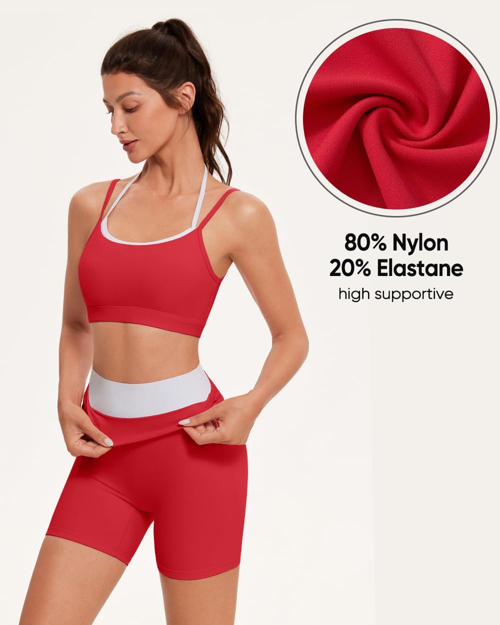 OMKAGI Workout Sets for Women Cute Doubel Layer Open Back Sports Bras Gym Shorts Outfits