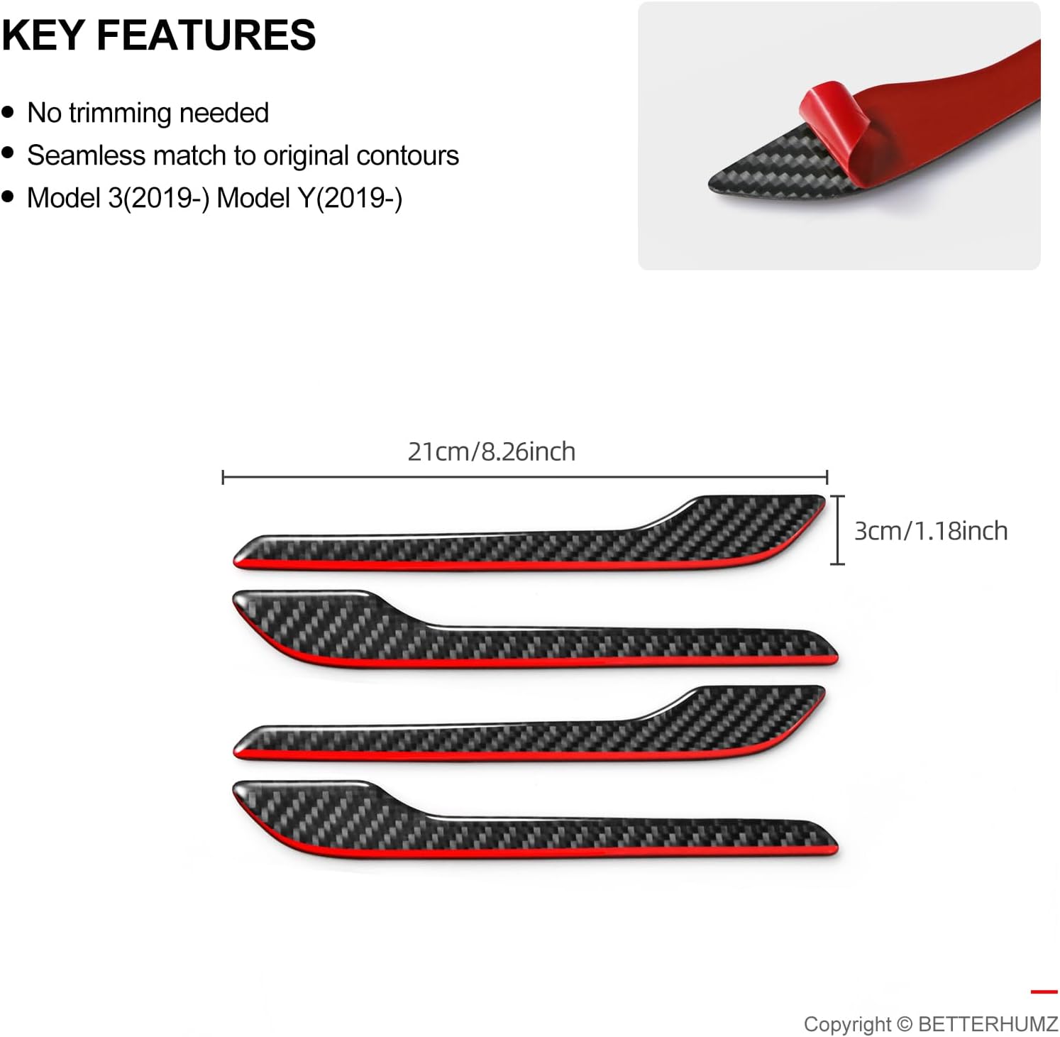 BETTERHUMZ Car Door Handle Sticker Cover for Tesla Model 3 Highland 2025 Model Y Juniper 2026 Car Door Handle Sills Carbon Fiber Protection Exterior Accessories (Red Line)