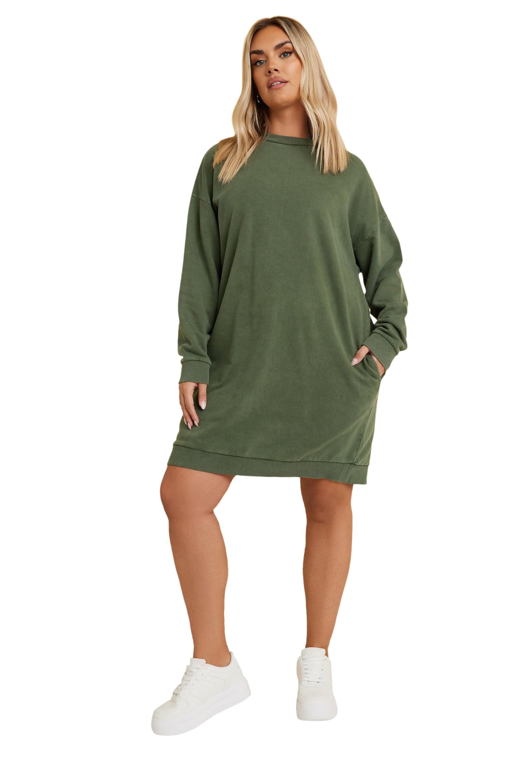 Yours Women's Dark Green Crew Neck Sweatshirt Dress In | Size: 20