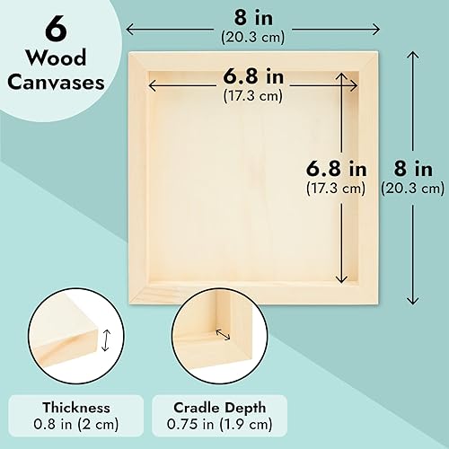 Miniatura 5 de Juvale Tablero de lienzo de madera, 8 x 8 x 0.75 pulgadas, pino natural, paquete de 6, marcos de madera sin terminar para manualidades, panel de