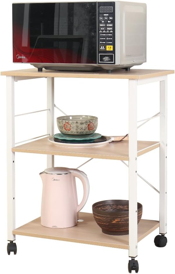 Coffee Bar, 24 inch Bakers Rack Microwave Stand with Storage Shelves and Wheels for Small Space, Rolling Kitchen Shelves Organizers, Microwave Cart Coffee Cart Coffee Station Table for Home Kitchen