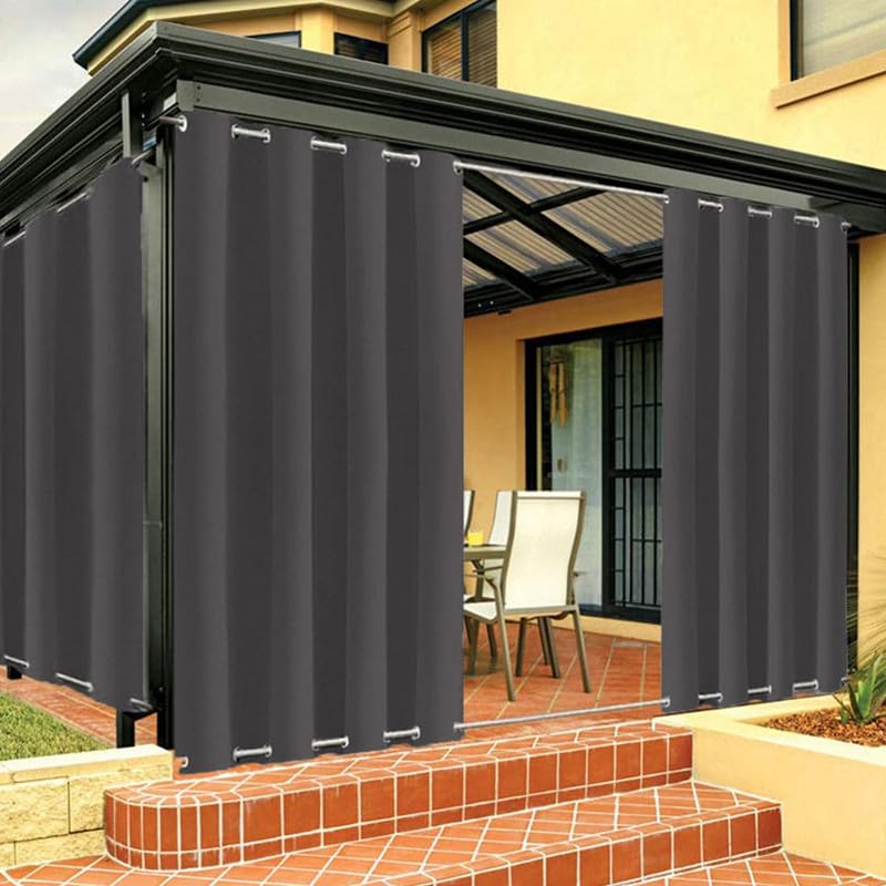 FicaRico Outdoor Curtains for Patio & Gazebo, Windproof with Grommets, Sun Blocking for Pergola & Backyard | 1 Panel, W84 xH72, Dark Grey