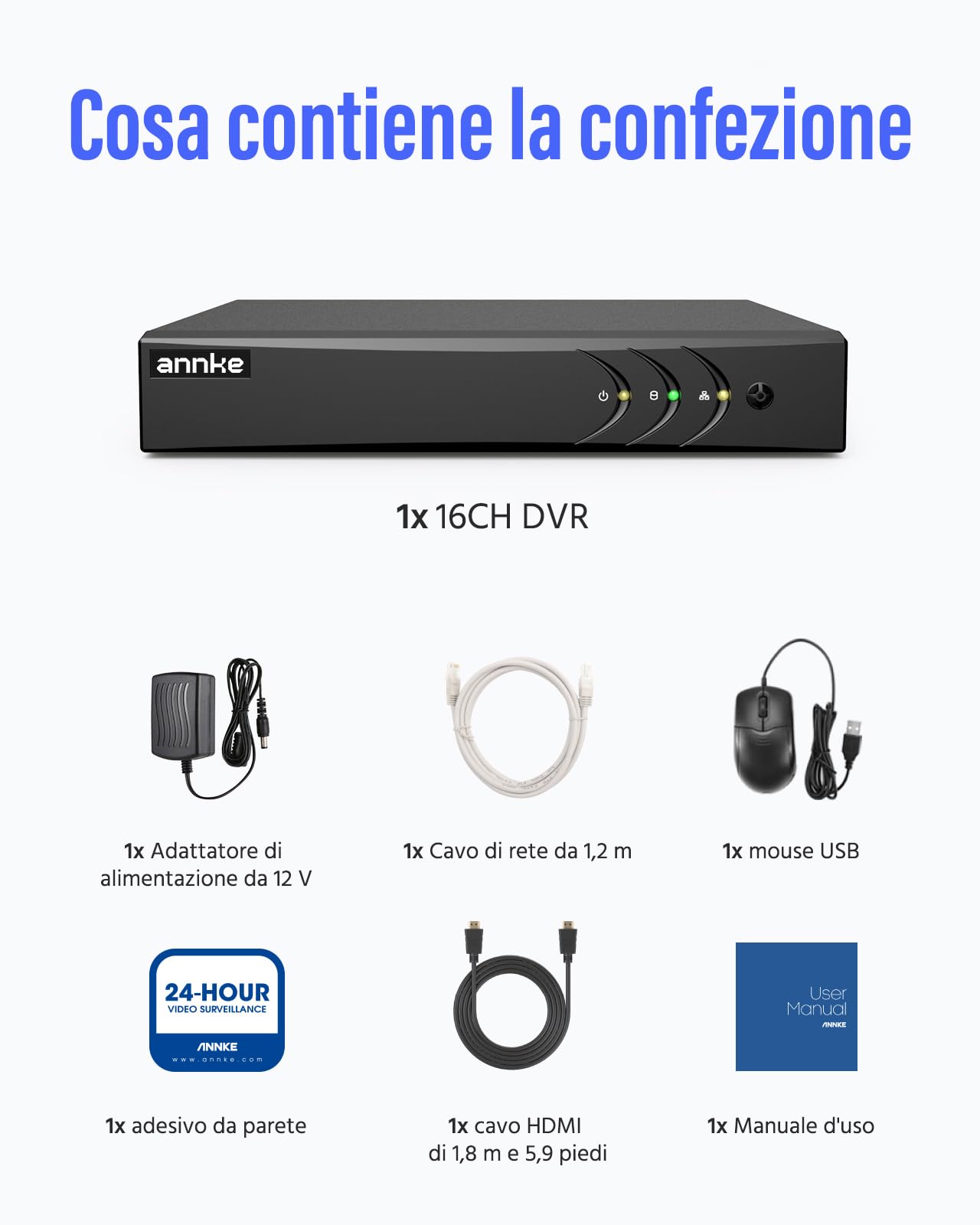 ANNKE 3K/5MP Lite 5in1 DVR 16 Canali,Rilevamento di Persone/Veicoli,NO HDD | 16CH DVR Registratore Videosorveglianza Supporta 8 Telecamere Analogiche/AHD/TVI/CVI e 2 Telecamere IP, H.265+,Accesso Remoto