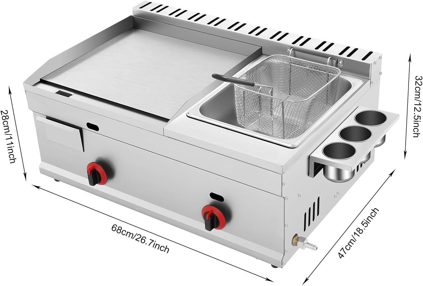 Commercial Propane Deep Fryer, 6.34QT/ 6L Stainless Steel Gas Propane Flat Top Grill Griddle with Removable Basket Countertop Fryer W/Temperature Control for Restaurant, Food Truck, Home Kitchen