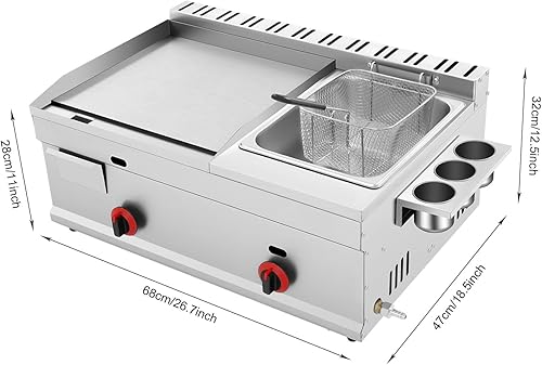 Miniatura 7 de Freidora de propano comercial, parrilla de gas propano de acero inoxidable de 6 litros con cesta extraíble, freidora de encimera de acero inoxidable