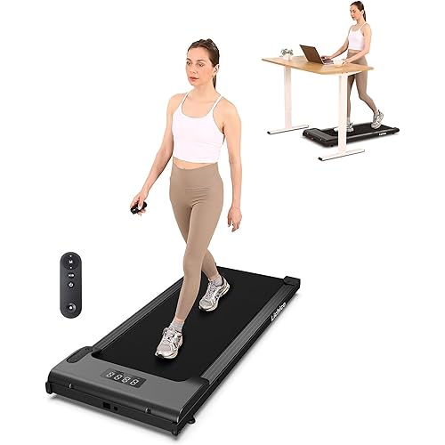 Lichico Walking Pad Under Desk Treadmill，Portable Small Treadmills for Home and Office，Super Quiet Brushless Motorized Walking Jogging Running Machine with Remote Control