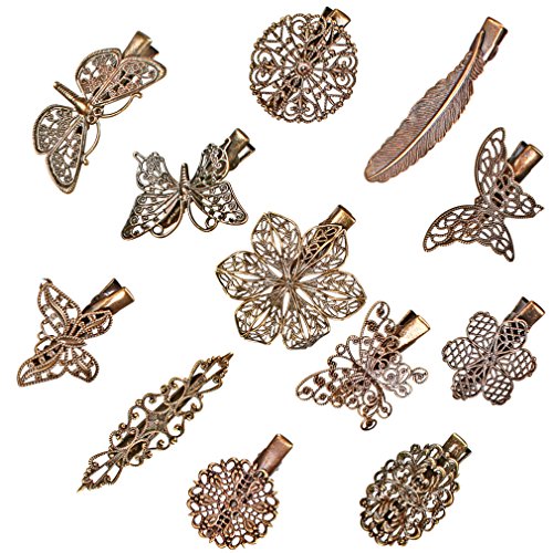Cocider 12 Pack Hair Clips Vintage Leaf Flower Butterfly Royal Shape Hair Clip Headwear Lady Hair Accessories