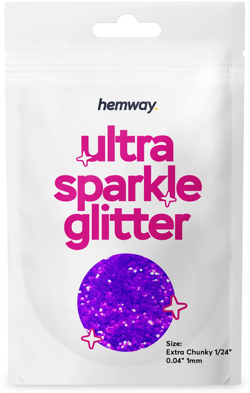 HemwayPremium Ultra Sparkle Glitter Multi Purpose Metallic Flake for Arts Crafts Nails Cosmetics Resin Festival Face - Fluorescent Purple - Extra Chunky (1/24" 0.040" 1mm) 10g / 0.35oz Sample