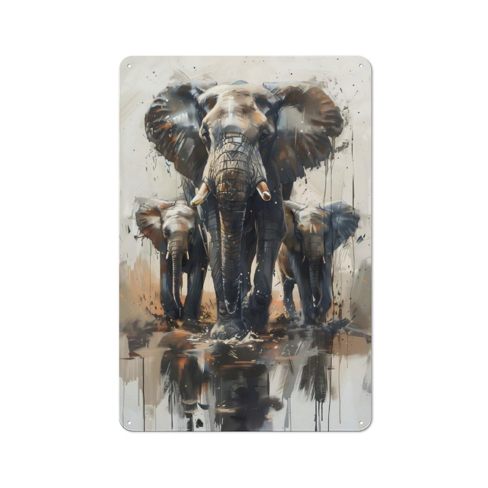 Junmoney Watercolor Elephants Tin Sign 30X20cm With For Home Bar Wall, Vintage Decor, Wall Decoration For A Recently Updated Home Bar