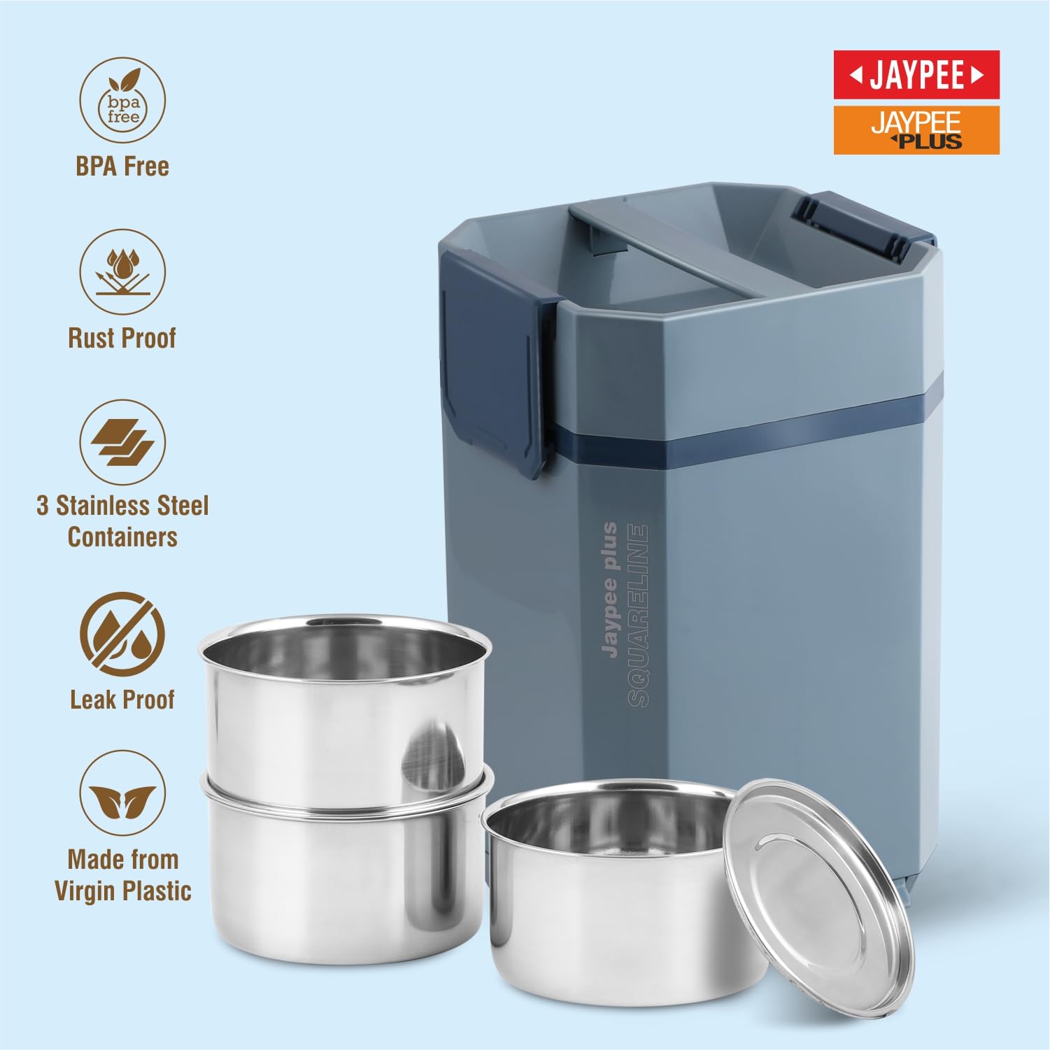 Jaypee Plus Squareline Electric Lunch Box - Keep Food Warm! -3