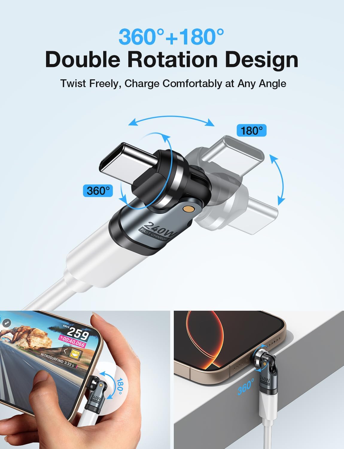 USB C Adapter [3-Pack], PD 240W USB C 90 Degree Adapter, Type C Right Angle Adapter/360 & 180 Degree USBC to USBC Adapters for Phone 17/16/15, MacBook Pro/Pad Series, Samsung Galaxy, Tablet, Laptop - Image 4