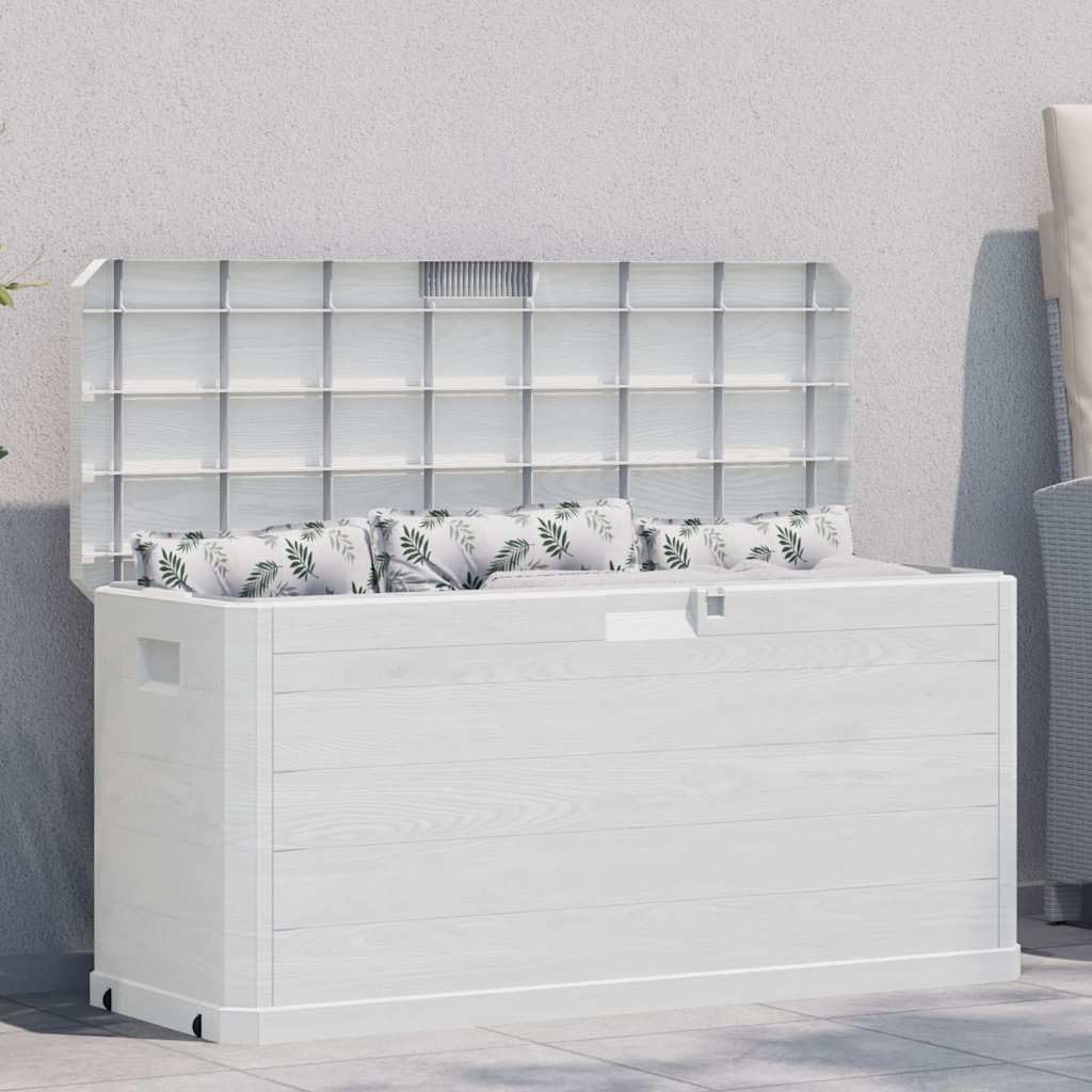 Light Grey Plastic Storage Box with Wood Texture Medium 74.6 Gallon Capacity Rectangular Outdoor Storage Chest for Patio, Deck, Garage, Indoor Use, Waterproof Deck Box