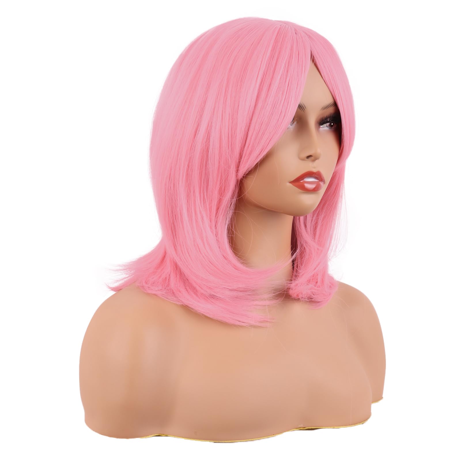 MapofBeauty 18 Inch/45 cm Layered Bangs Straight Synthetic Fiber Shoulder Length Hair Daily Use Wig (Light Pink) - Image 2