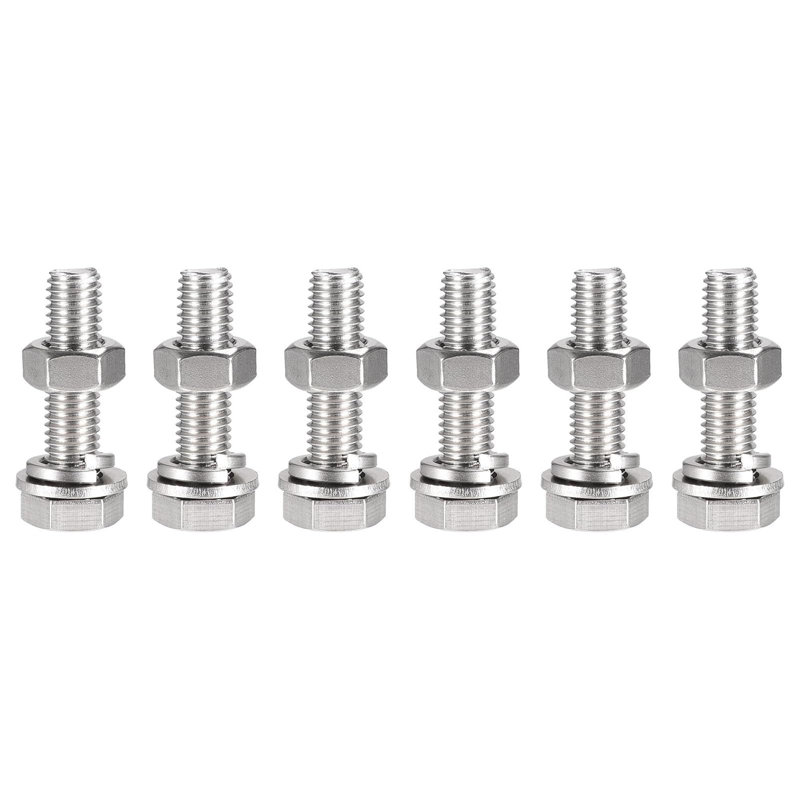 TOP-VIGOR 6Pcs M10 x 45mm Hex Head Screws Bolts, Nuts, Flat & Lock Washers Kits