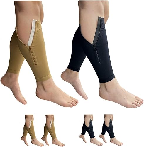 Miniatura 9 de Shin Footless 20-30 mmHg Cremallera Pierna de compresión Pantorrilla 2 Pares Manga, Combo beige