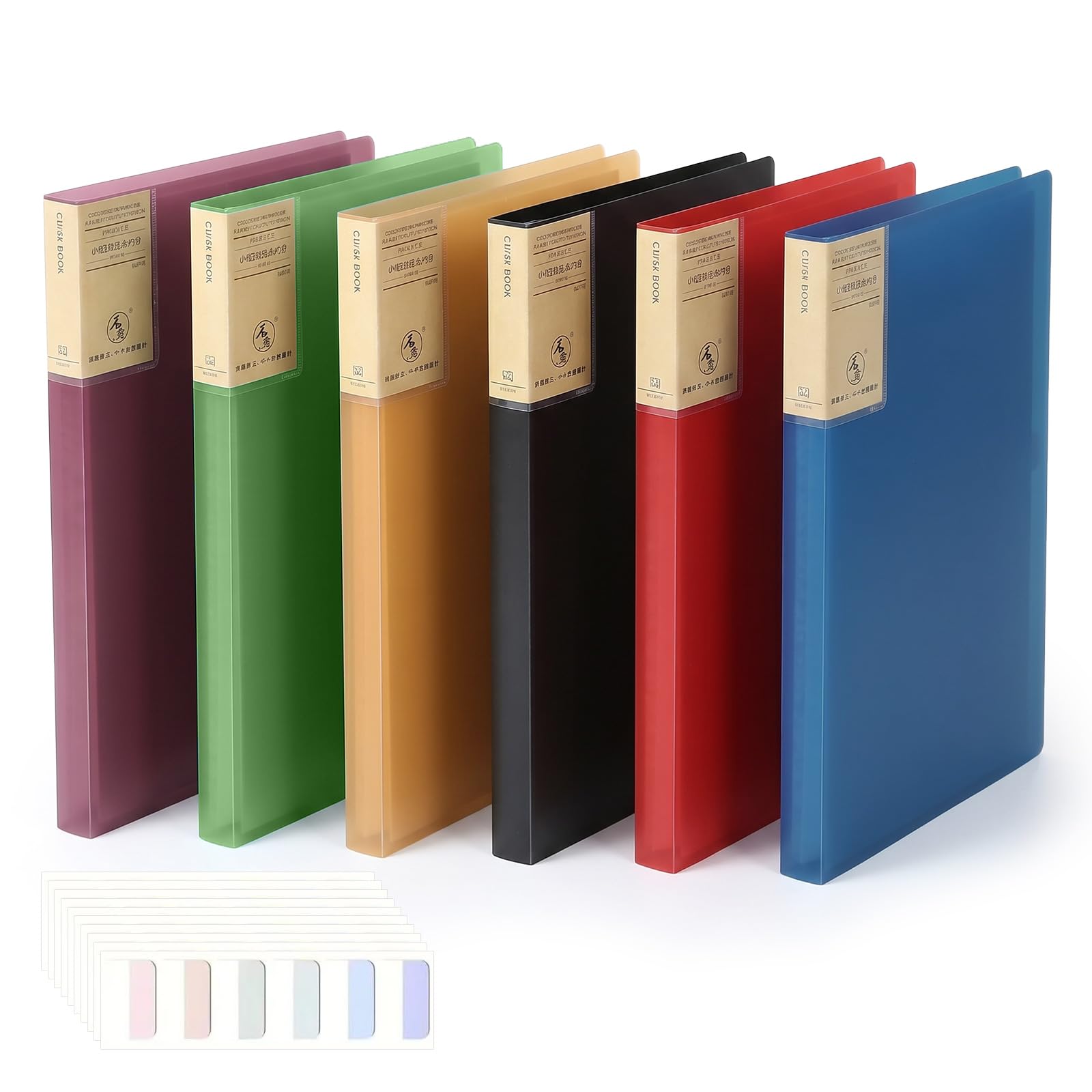 A4 Display Book Folder with Plastic Sleeves, 6 Pack 6 Colors Presentation Folders for Documents with Index Tabs, 40 Pockets, Aesthetic Vintage, A4 Display Folder for School, Office Project & Art