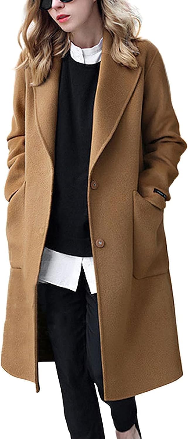 Cappotto Lungo Monopetto Casual Invernale da Donna in Lana Giacca Autunnale Casual Slim Fit Elegante Cardigan Cappotto Formale da Ufficio in Lana