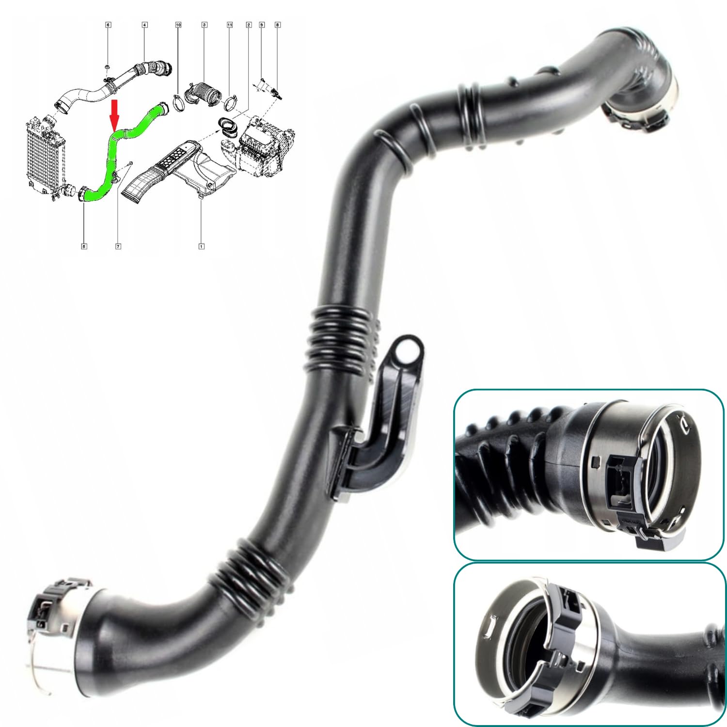 Durite de Turbocompresseur Tuyau d’Air Intercooler compatible pour Nissan Qashqai II Renault Kadjar Megane 4 Scénic IV Grand Scénic 4 144602443R 144608957R 1446000Q3F 1446000Q1B