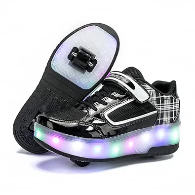Boys Girl Skateboard Shoes with 2 Wheels Automatic Roller Skates for Children Double Wheel Shoes, Outdoor Fitness Trainers, Black-Pink, Black-White, 31-39 EU, B034 Black White, 31 EU : Amazon.fr: Fashion