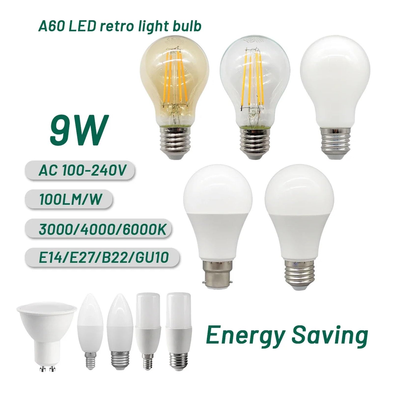 Bombilla LED de filamento superbrillante, 6 unidades, 9 W, E27, estilo retro Edison, dorada, de cristal transparente, 220 V, 120 V, vintage, B22, E14, LED GU10, foco de iluminación (6 unidades, dorad