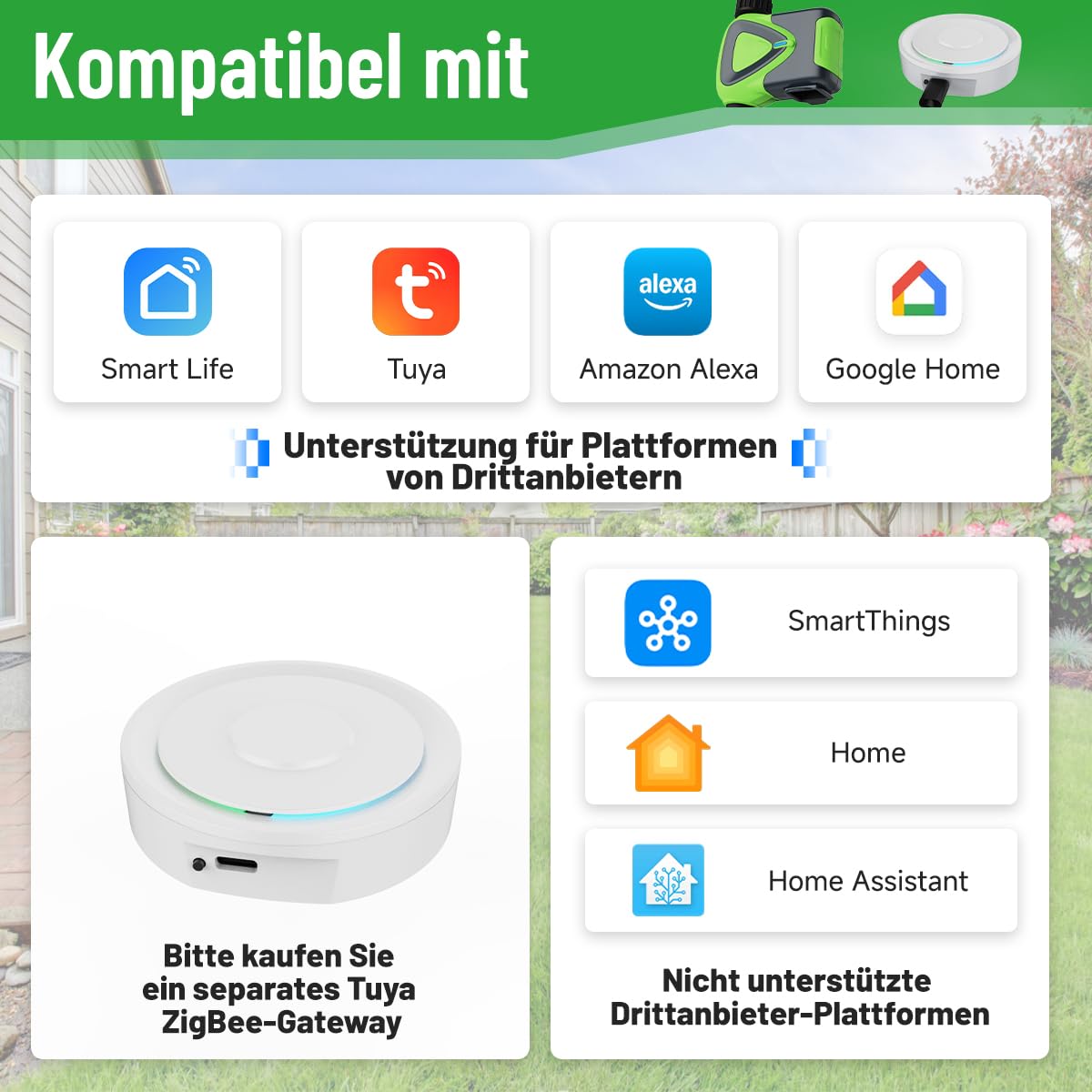 Wasser-Timer für Gartenschlauch, 2,4-GHz-WiFi-Smart-Schlauch-Sprinkler-Timer mit Tuya/Smart Life App, GreenVation Pflanzensystem zur automatischen Bewässerung für den Außenbereich (WiFi-Lösung)