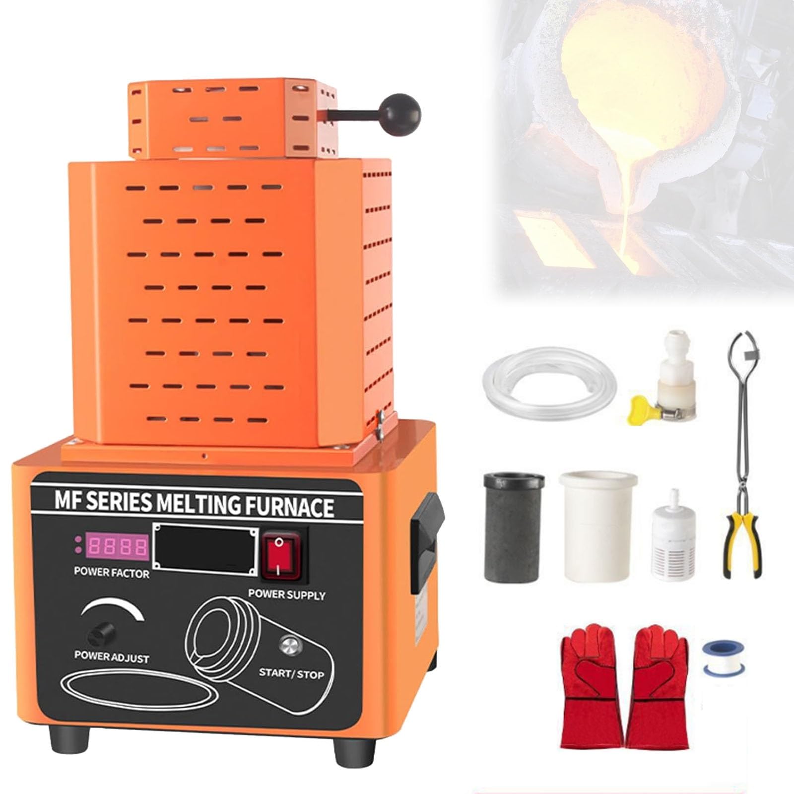 YXYLJOZ 5000W Digital Metal Smelting Furnace Set with Graphite Crucible for Melting Gold, Silver, Copper & Aluminum Scrap, High-Efficiency Metal Melter (Orange 3KG)