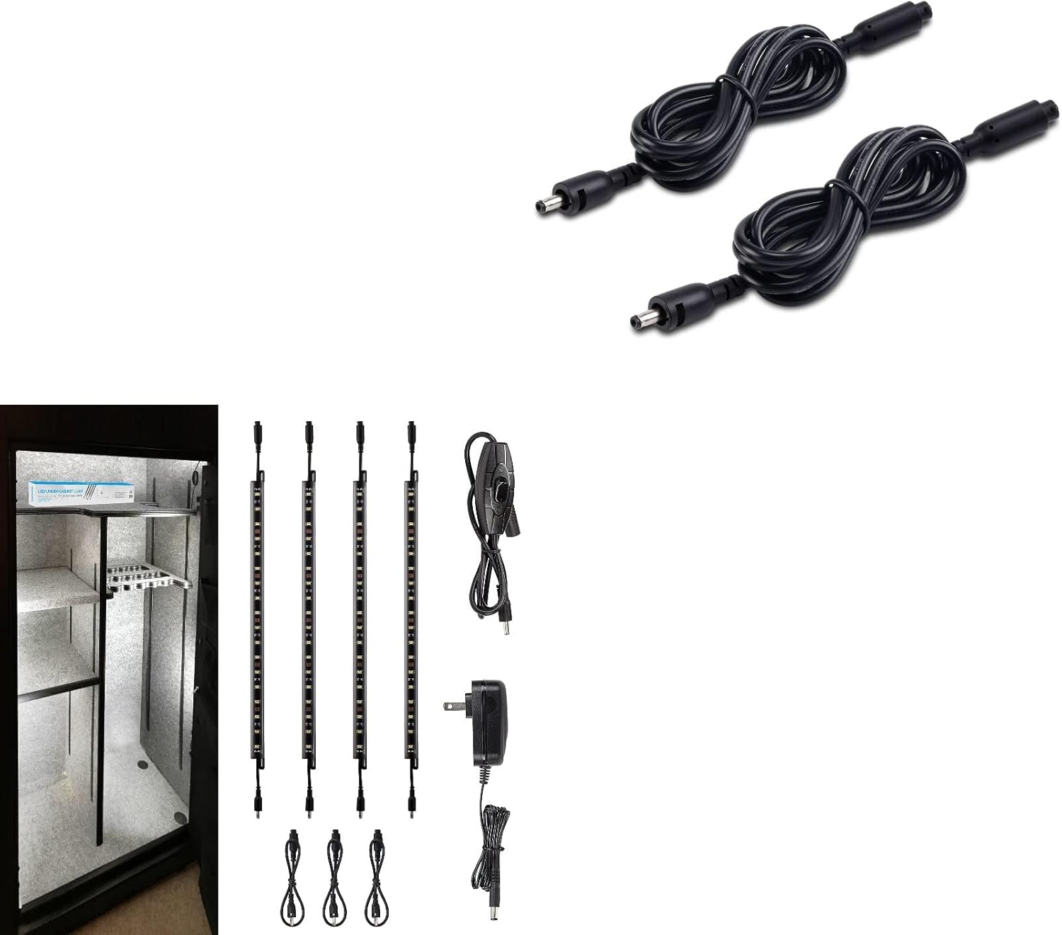TORCHSTAR LED Safe Lighting Kit Bundle 39 Inches Interconnect Cable, 1-Pack (4) 12 Inch Rocker Switch Linkable Lighting Bars, 5000K Daylight & 2-Pack Gun Safe Lighting Kit Extension Cable