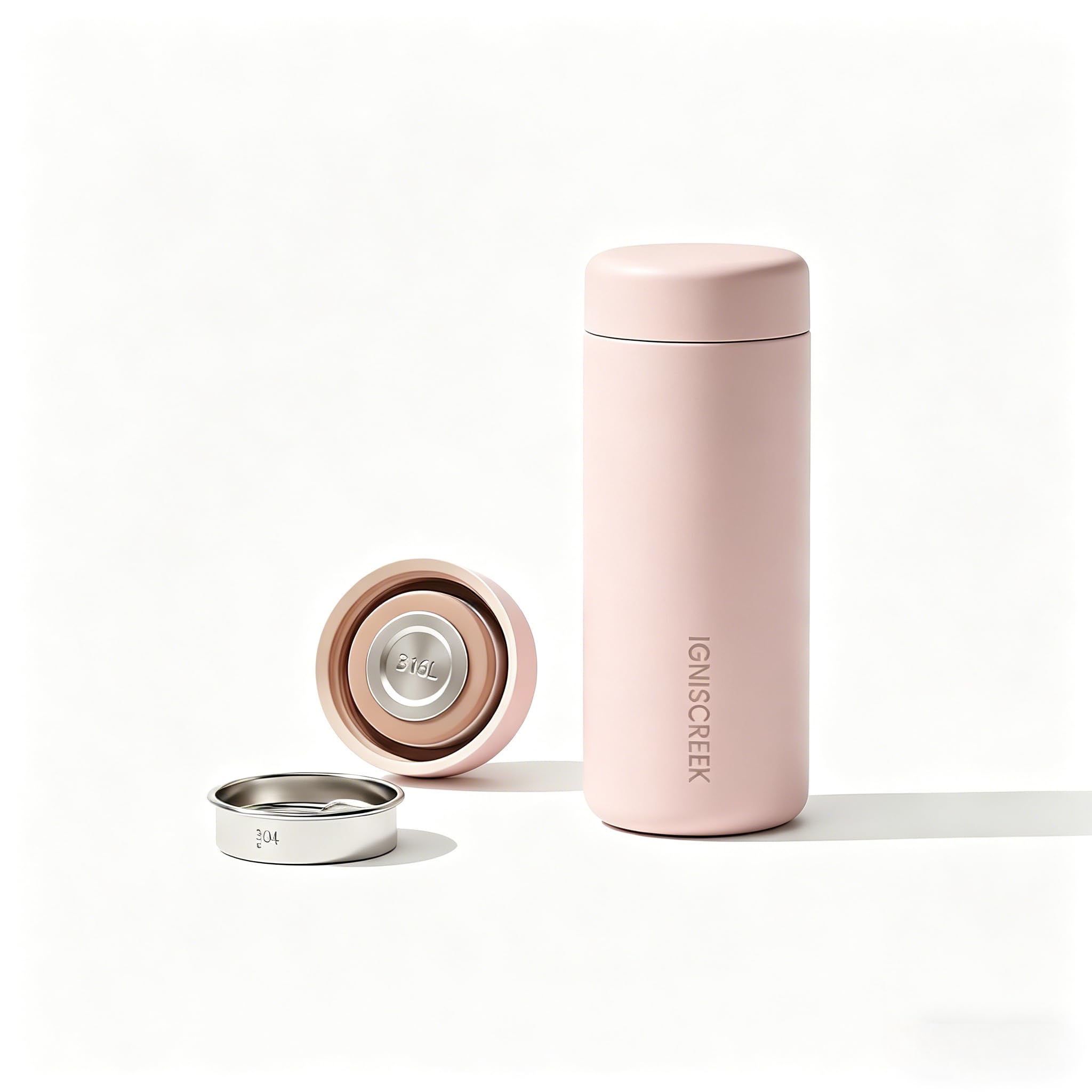 IGNISCREEK 350ml Insulated Water Bottle, 316L Stainless Steel Thermal Coffee Cup, Reusable Vacuum Sealed Water Bottle, 200g Ultra Lightweight & BPA-Free, 12hr Hot & 24hr Cold (Blush Pink)