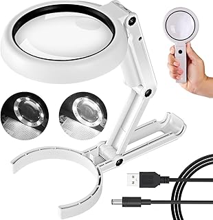 30X 10X Magnifying Glass with Light and Stand, Foldable Handheld Magnifying Glass & 2 Level Dimmable for Close Work, Macular Degeneration, Seniors Reading, Powered by Battery or USB
