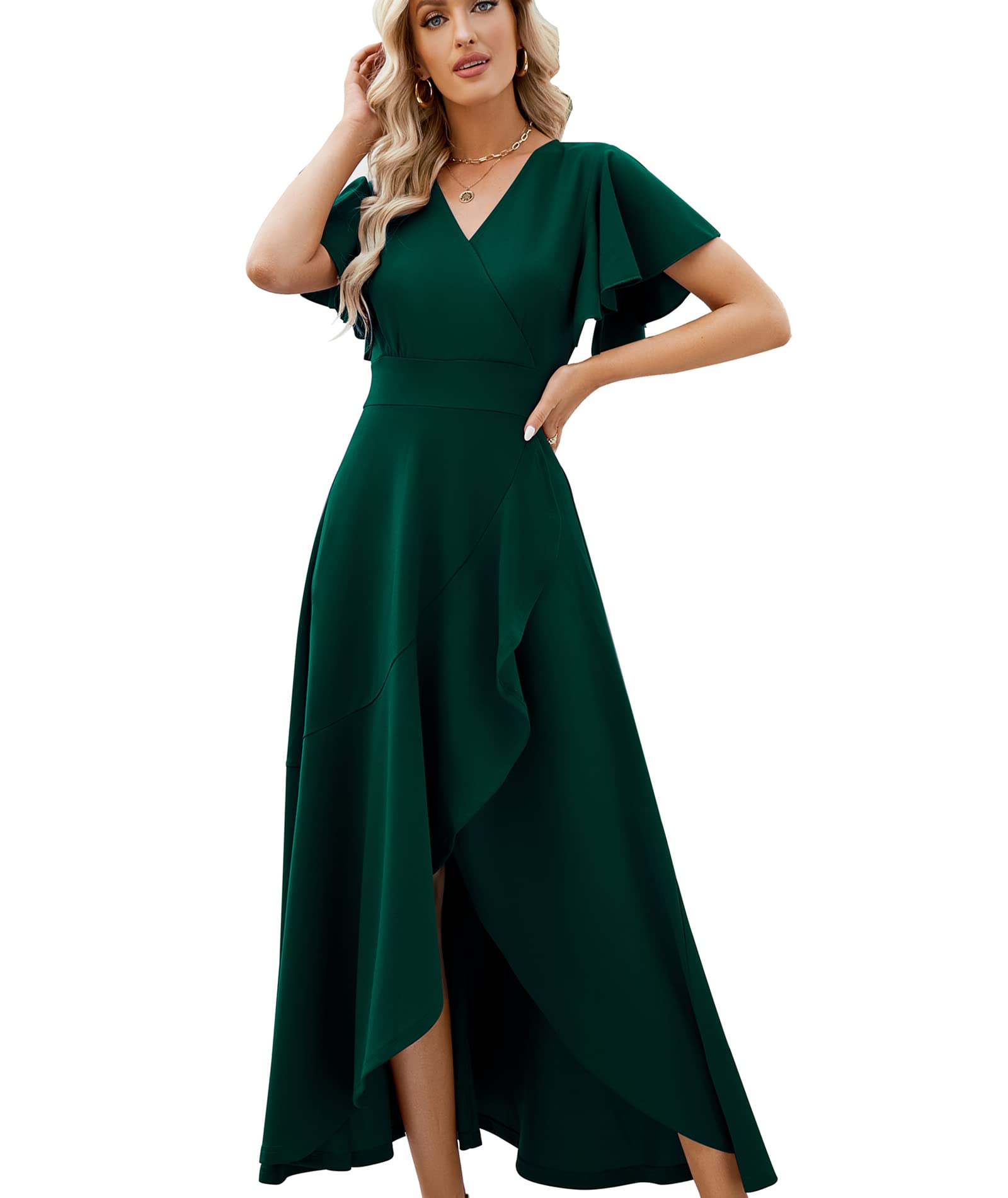 long black formal dresses for women gowns evening party cocktail dress,split elegant v neck wrap ruffle wedding guest dresses