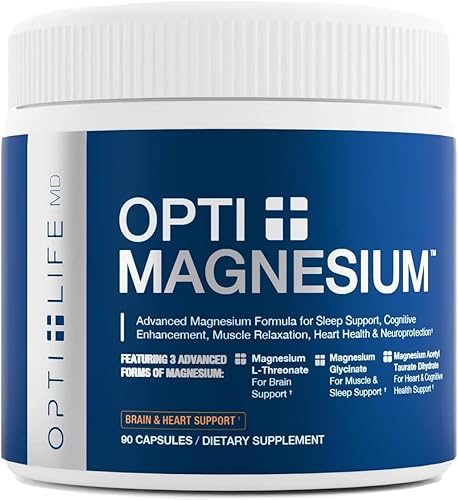 Opti + Suplemento de magnesio Apoyo cerebral para la memoria y la concentración* Suplementos de magnesio calmantes 90 cápsulas30 porciones