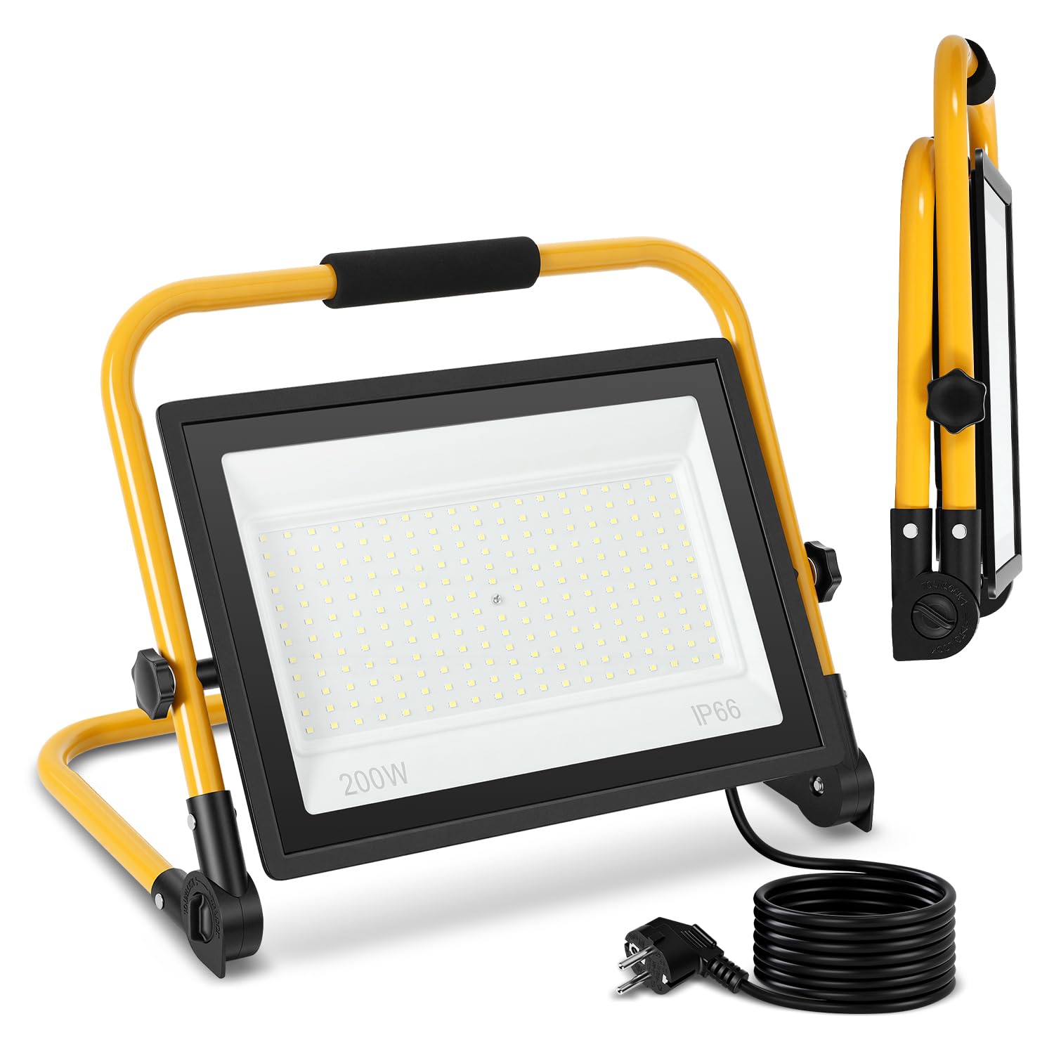 1 x reflektor budowlany LED, 200 W, 12000 lm, IP66, kabel 3 m