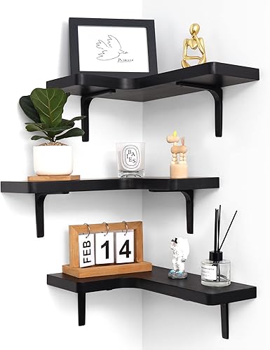 Estantes flotantes de esquina juego de 3 estantes para almacenamiento de pared estantes de madera rústica para almacenamiento estante de exhibición