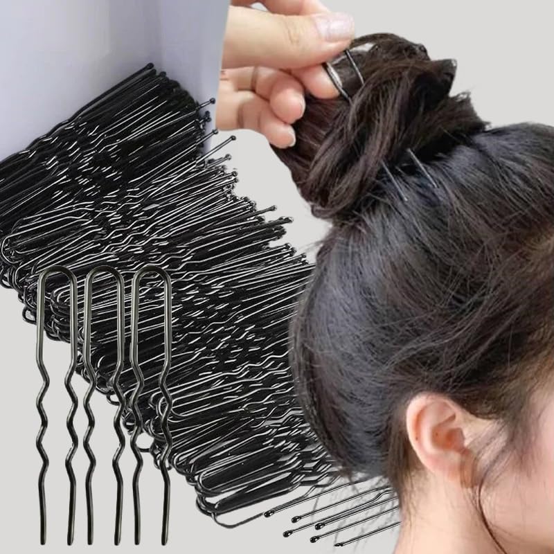 100PCS Black Waved U-shaped Hair Pins Mini Size Salon Grip Clip Metal Bobby Women Styling Tools Hairpins,L(7CM)