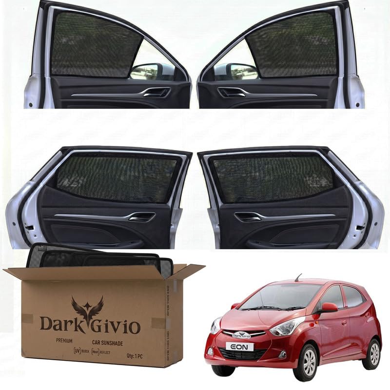 Image of Car Window Sun Shade Protector for EON | Exact Fit Non-Magnetic Half Cut Sunshade (Set of 4 /6) | UV Blocker Side Window Car Curtains & Interior Accessory