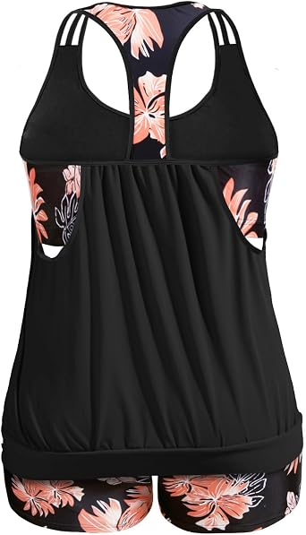 Holipick Plus Size Tankini Swimsuit for Women Two Piece Tummy Control Bathing Suit Blouson Racerback Tankini Top with Shorts