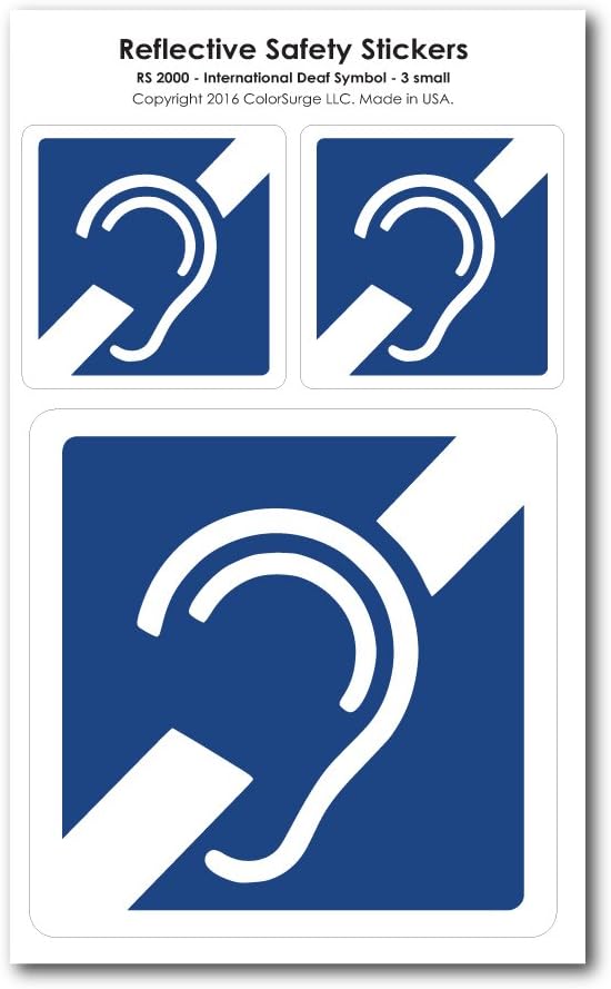 International Deaf Symbol Reflective Decals - for Wheelchairs, Car Bumpers & Windows - Weatherproof & UV Resistant - Indoor & Outdoor Use - 3 x 3 Inches (x1) & 1.5 x 1.5 Inches (x2)