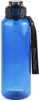 GRANDTIES Sports Tritan Plastic Water Bottle with Straw, 52oz, Navy Blue