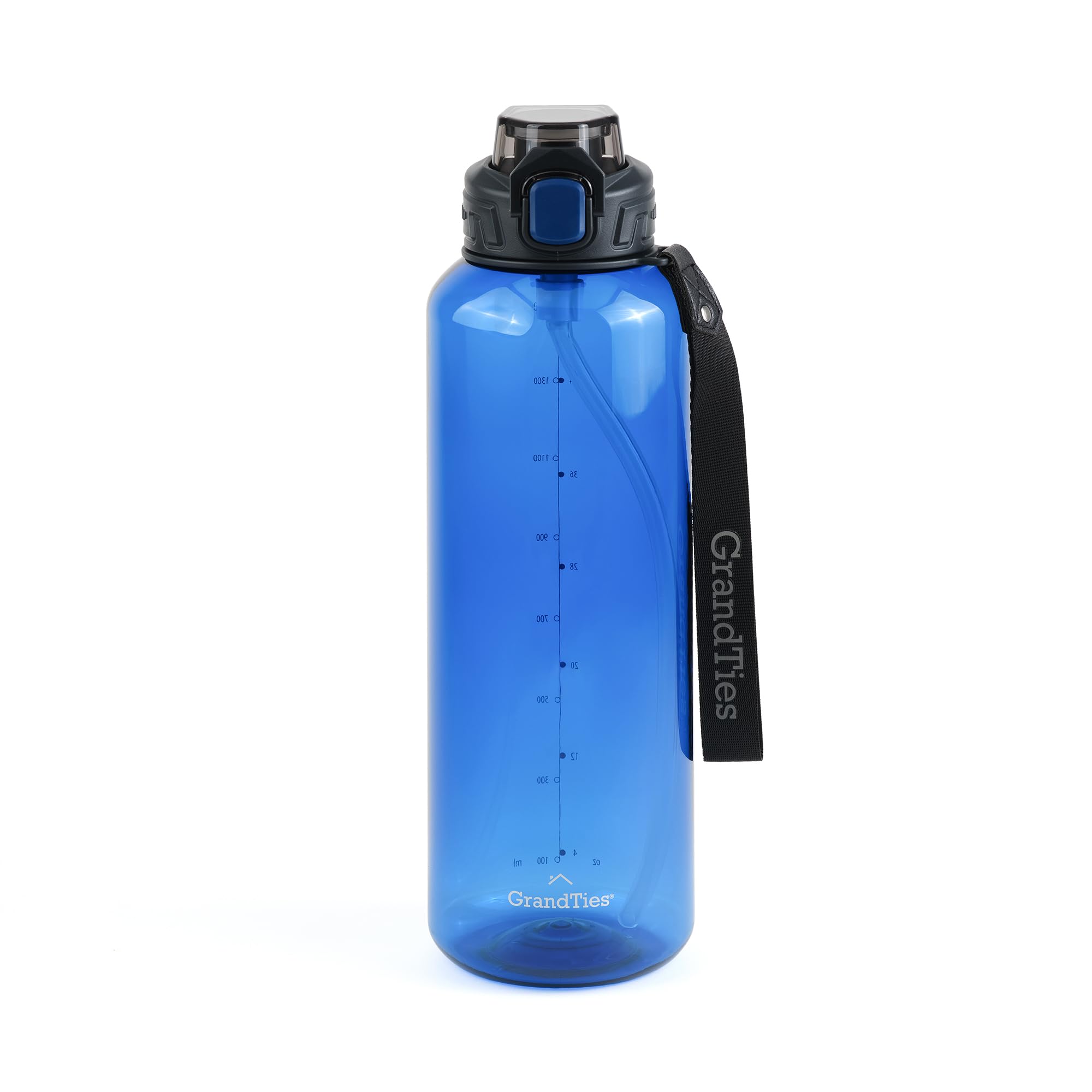 GRANDTIES Sports Tritan Plastic Water Bottle with Straw, Removable – Leakproof BPA Free Dishwasher Safe Travel Water Bottle with Strap for Gym,